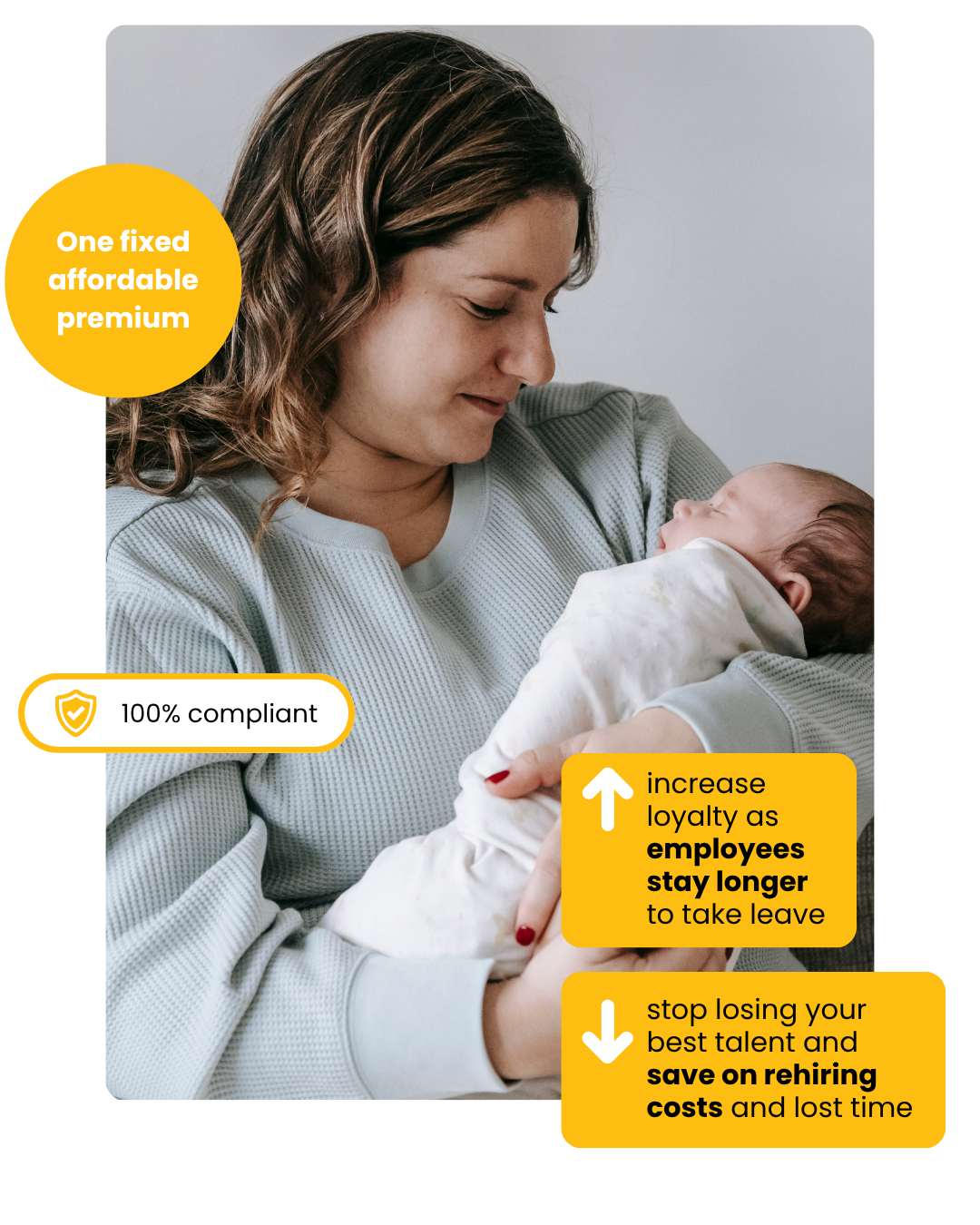Parent holding a newborn with paid parental leave program benefits